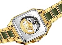 Vista 3 de Diella Reloj de pulsera rectangular para hombre, relojes automáticos de cuerda automática para hombre con jade y reloj de acero inoxidable, reloj