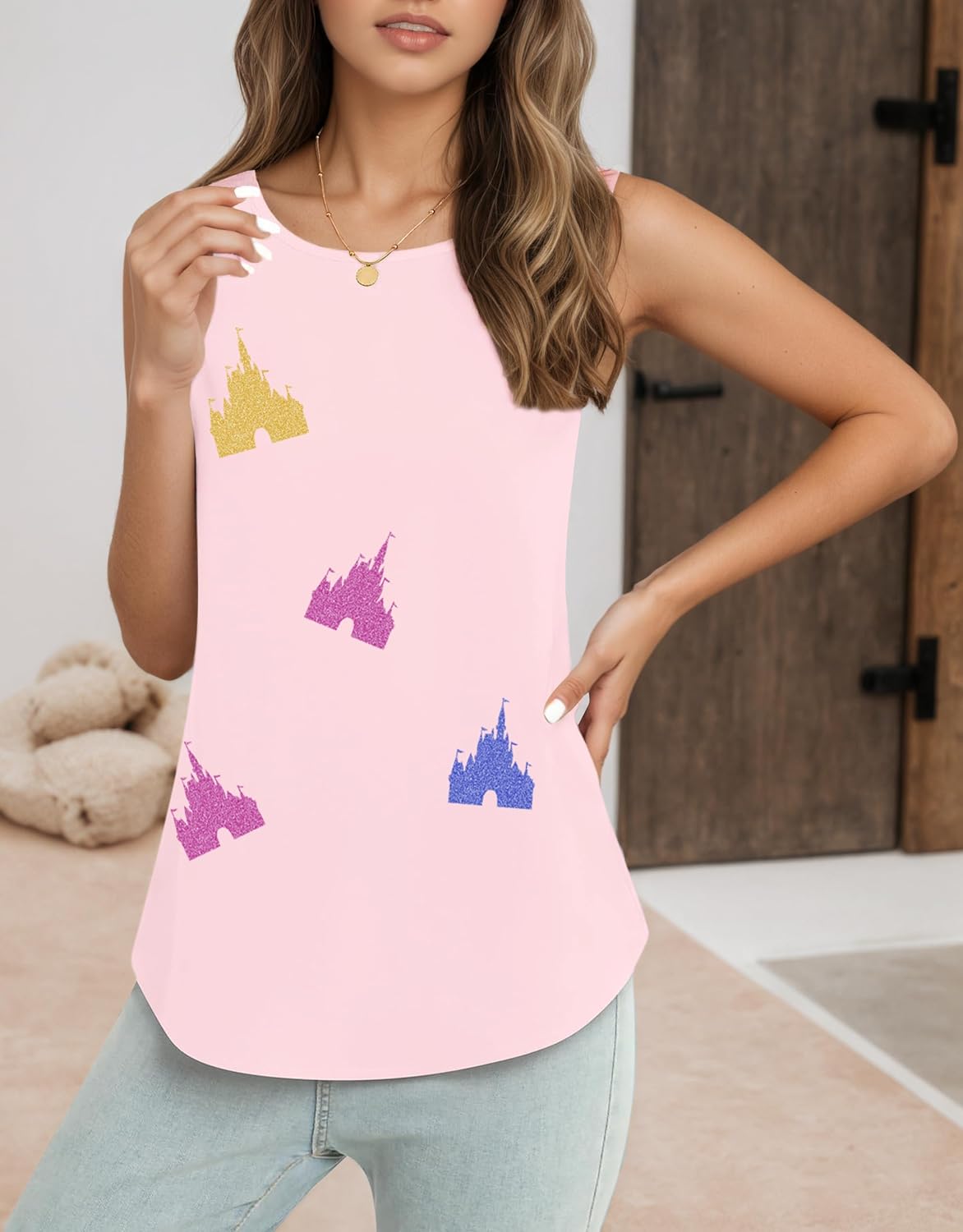 Magic Kingdom Tanks for Women Magical Shirt Colorful Sequin Castle Graphic Vest Summer Vacation Tee Tops - Image 5
