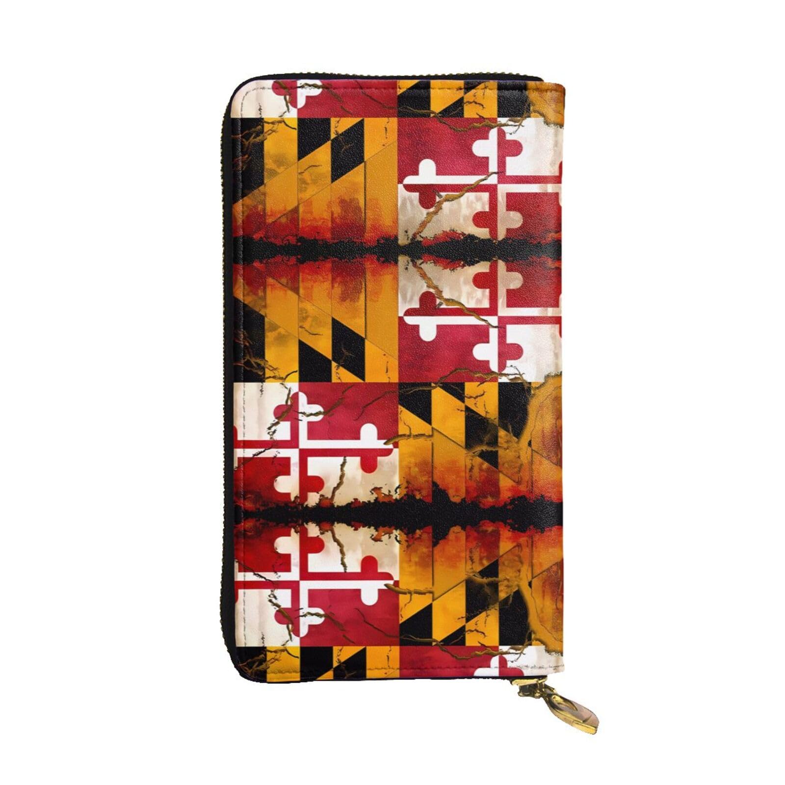 HerYng vintage wooden maryland flag Long Zip Clutch Wallet - Unisex Phone Case with Credit Card Slots, Coin Compartment, Cash Slot