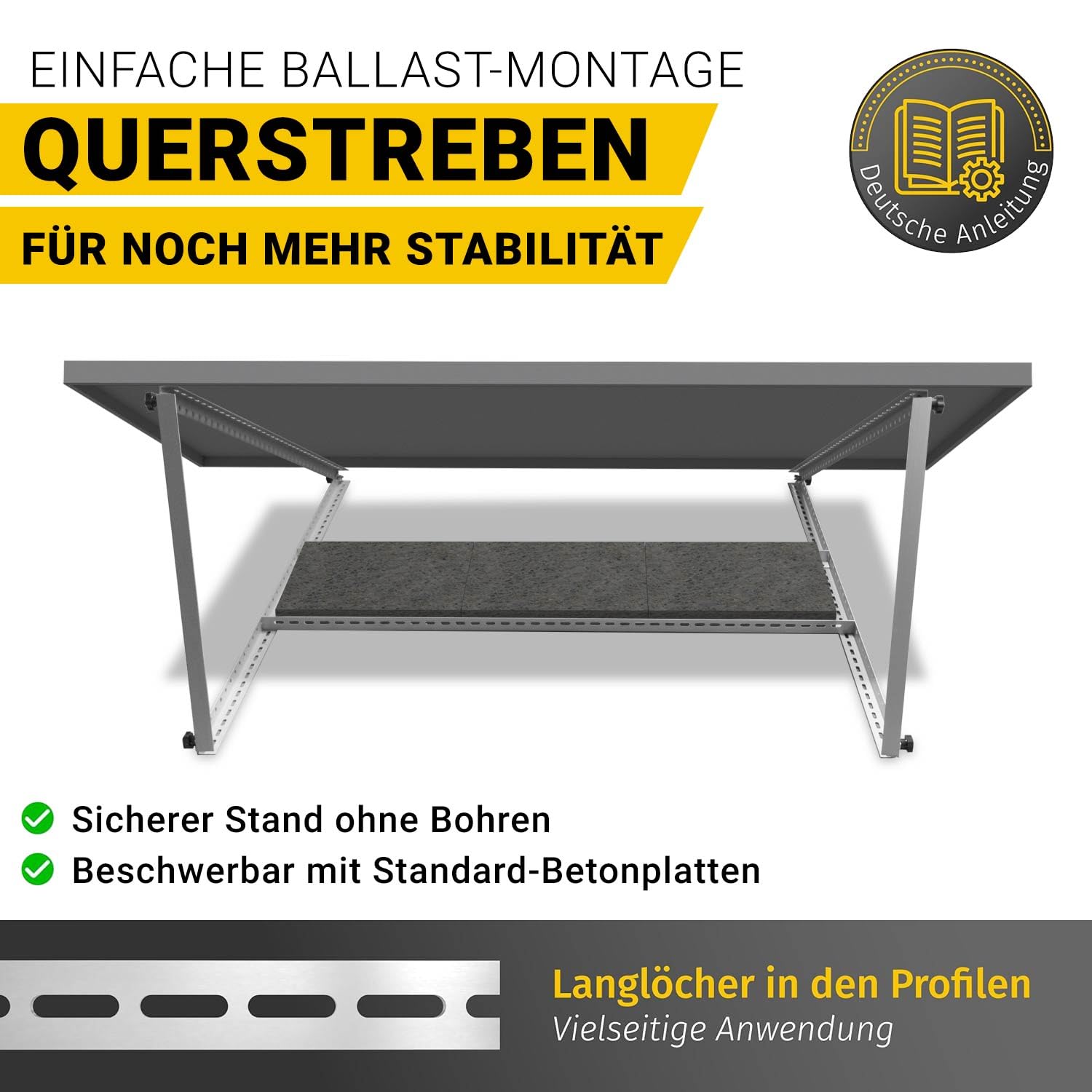 Avoltik Balkonkraftwerk Halterung 2er Set [0% MwSt.] - Solarpanel Halterung Flachdach [0-90° verstellbar] Solarmodul Halterung Flachdach - Ideal für Dach, Boden & freistehend - 114 cm - Alu 6005-T5