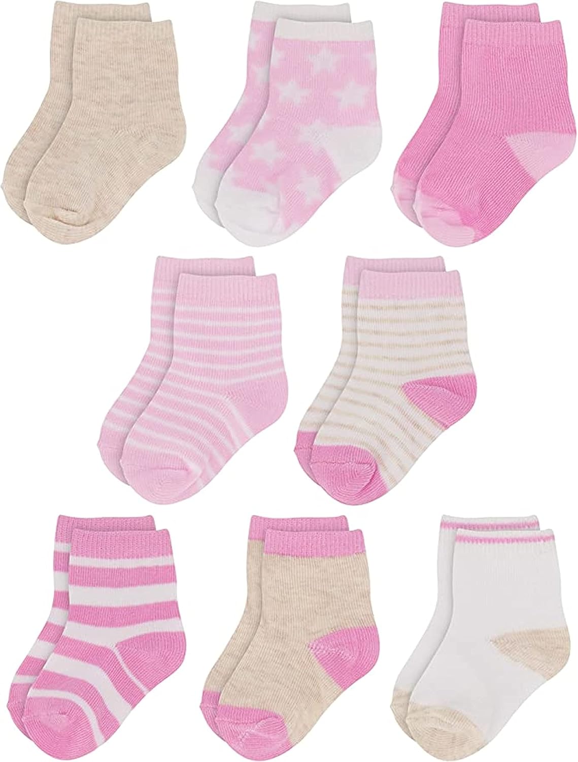 Rising Star Baby Socks for Boys & Girls - Newborn Crew Ankle Cotton Infant Socks 0-6, 6-12 months (8 pack)