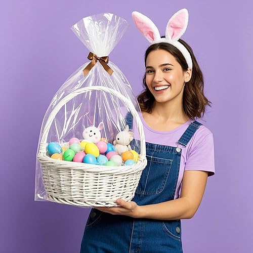 Miniatura 8 de Morepack Bolsas grandes de celofán, envoltura de celofán de 24 x 30 pulgadas para cestas de regalo, 10 bolsas transparentes