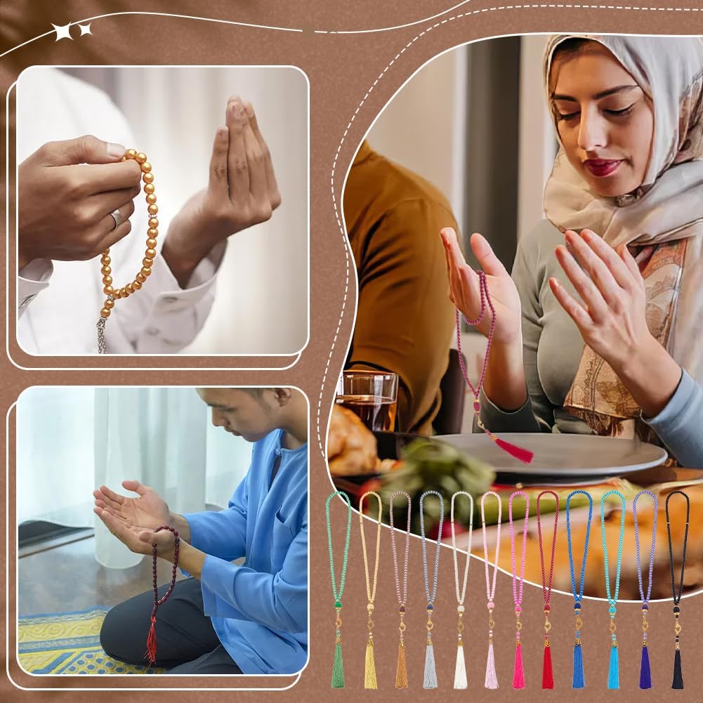PH PandaHall 12pcs Ramadan Tasbih Prayer 99 Beads Islam Prayer Tasbih 6mm Rosary Muslim Misbaha Tasbeeh Bracelet with Tassel Beaded Glass Pearl Bracelet Gifts for Easter Women Men, 12 Colors - Image 5