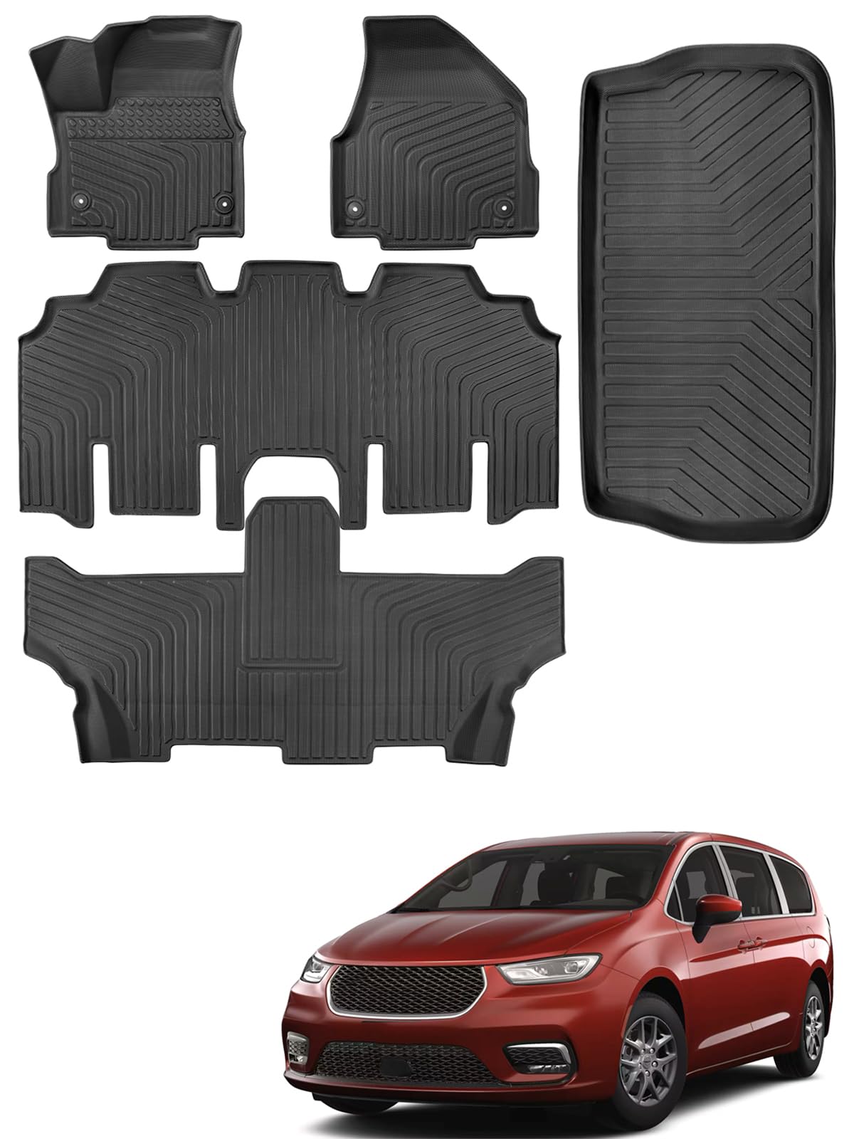 for Chrysler Pacifica 2017-2025 2026 7 8 Passenger No Hybrid Floor Mats Cargo Liner Carpet All Weather TPE