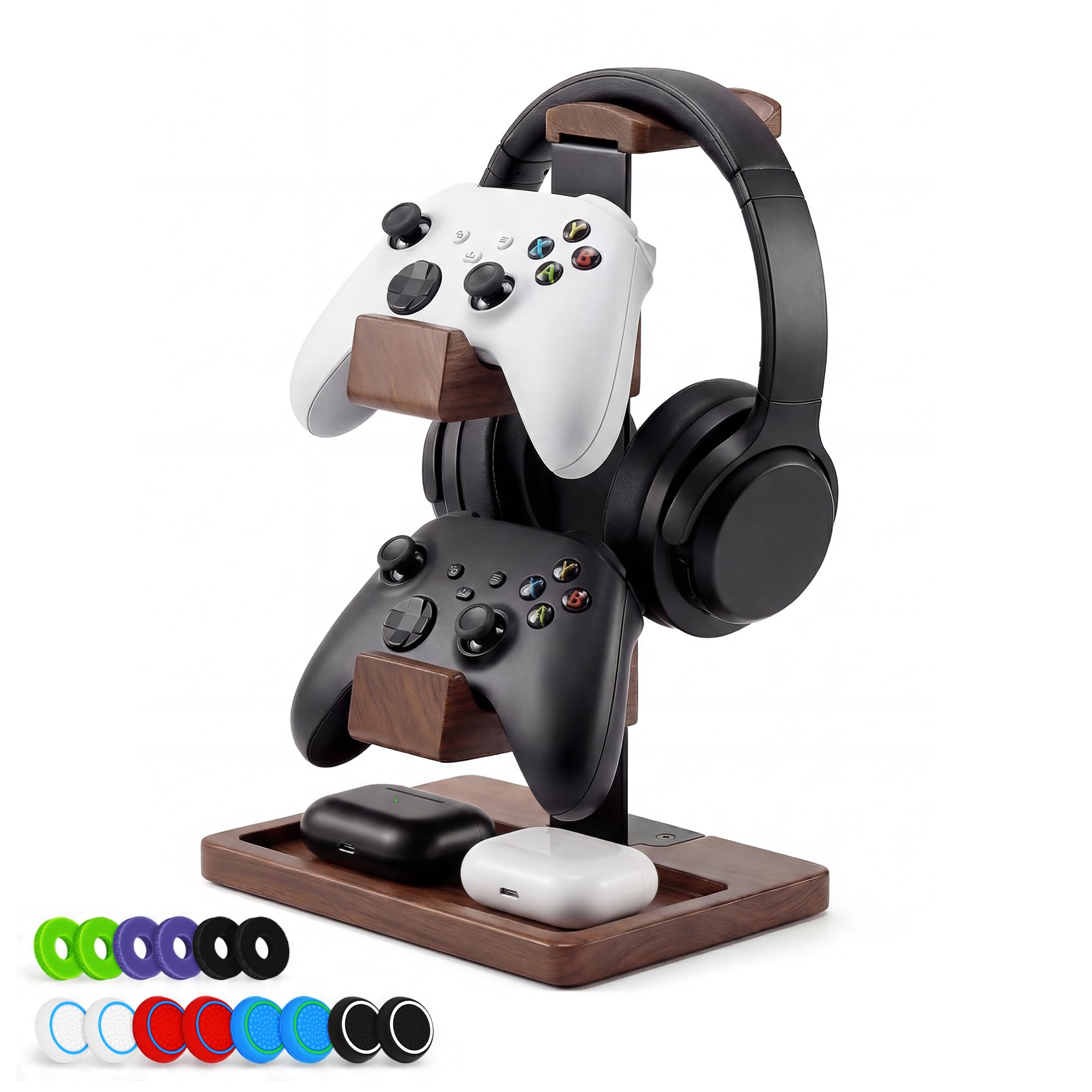 Massivholz Gaming Controller Halter Kopfhörer Ständer 2-in-1 doppelstöckig Aufbewahrungsregal