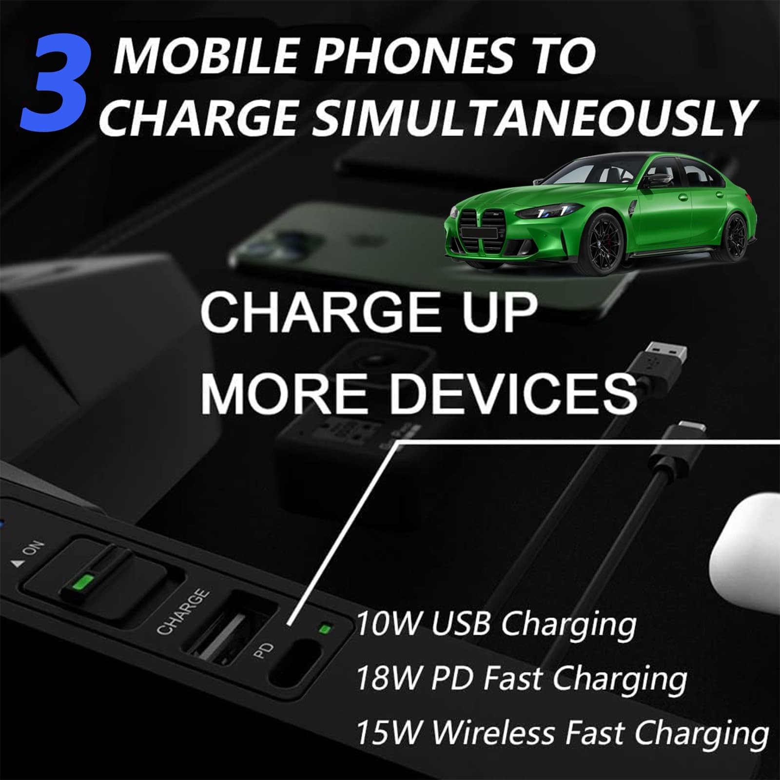 Kabelloses Auto Ladegerät für BMW 3 Series 4 Series 2013-2015, für BMW M3 M4 2014-2020, OEM-Passform mit 27W USB-A & Type-C Schnellladendes Handy-Ladegerät für BMW F30 F32 F80 F82 Zubehör