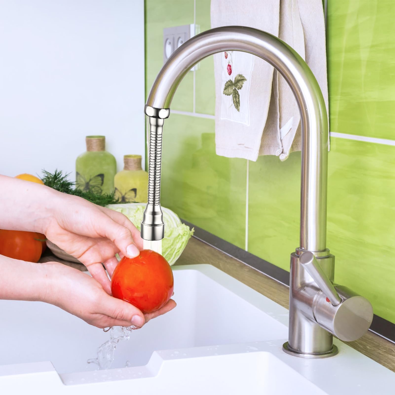 PRETTI Extensor Grifo Cocina, Aireador Extensible Universal con Rotación de 360°, Filtro de Ahorro de Agua Anti-explosiones, 14 cm