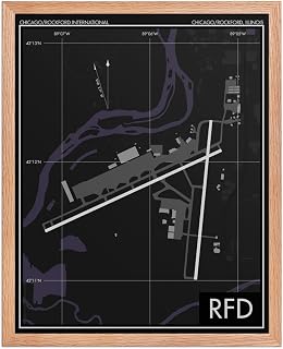 Works of Air, Chicago Rockford International Airport (RFD), Illinois Aviation Decor, Pilot Gift, KRFD Print, Wall Art (Black - Red Oak Frame, 20" x 30")