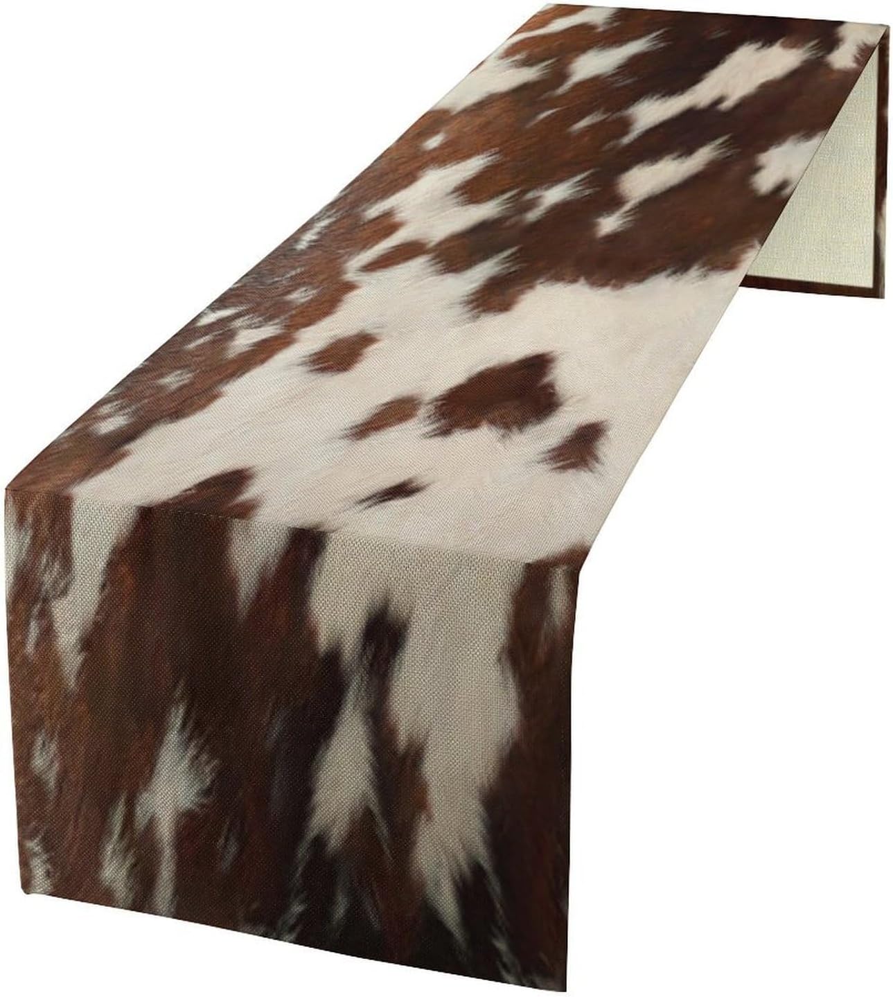 Cow Print Table Runner, Rustic Country Farmhouse Animal Fur Skin Western Farm Brown Cowhide Print Dinner Runner for Home Kitchen Dining Table Decoration 13"x120"