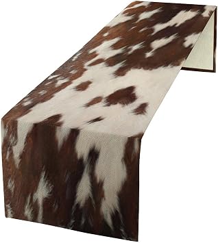 Cow Print Table Runner, Rustic Country Farmhouse Animal Fur Skin Western Farm Brown Cowhide Print Dinner Runner for Home Kitchen Dining Table Decoration 13"x70"