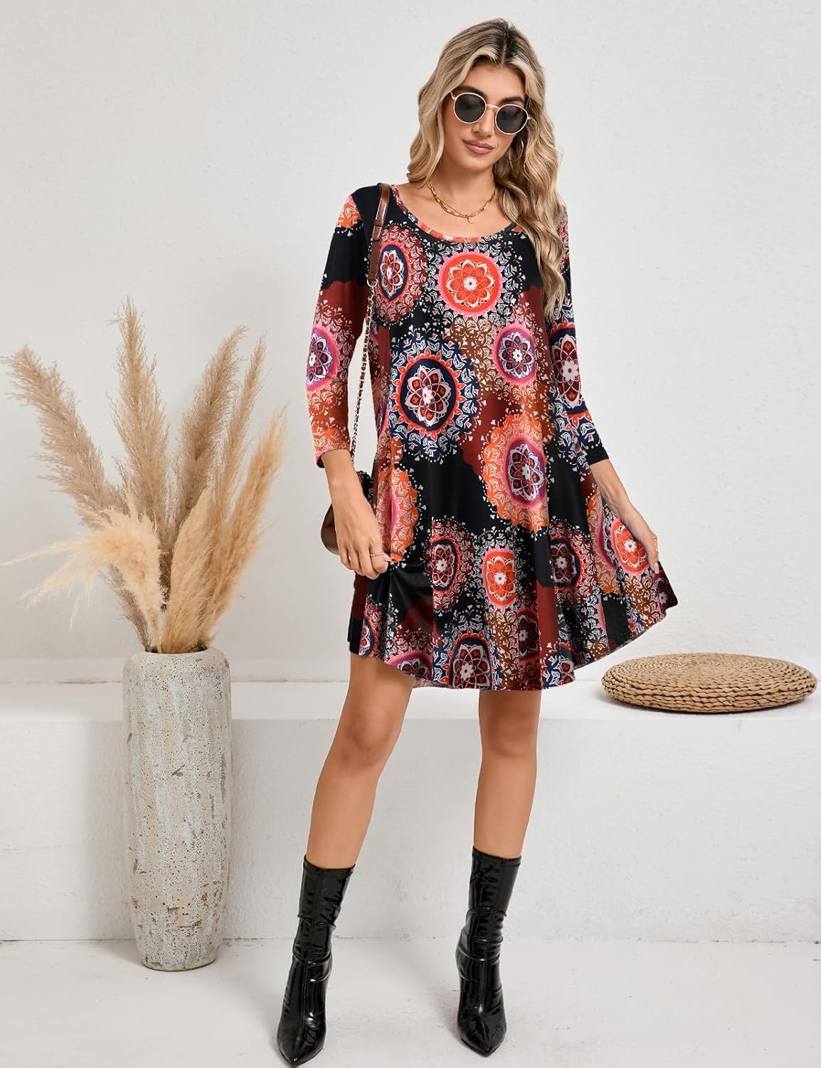 JollieLovin Women Plus Size 3/4 Sleeve Casual Dresses Crew Neck T Shirt Swing Dress with Pockets - Image 5