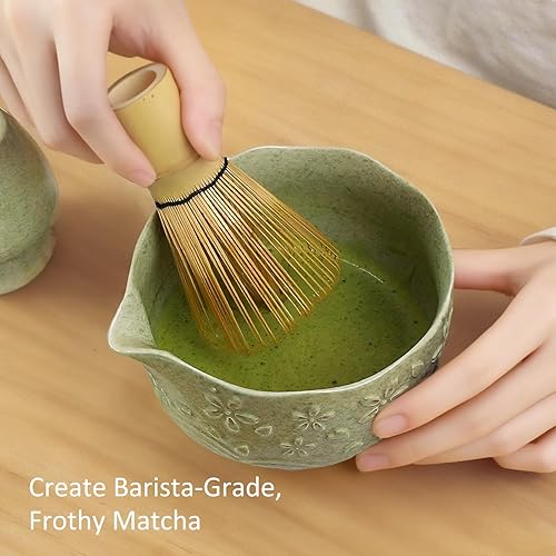 Miniatura 6 de Juego de batidores de matcha, 8 piezas con cuenco de cerámica japonés de matcha y kit de accesorios para ceremonia tradicional del té, uso doméstico