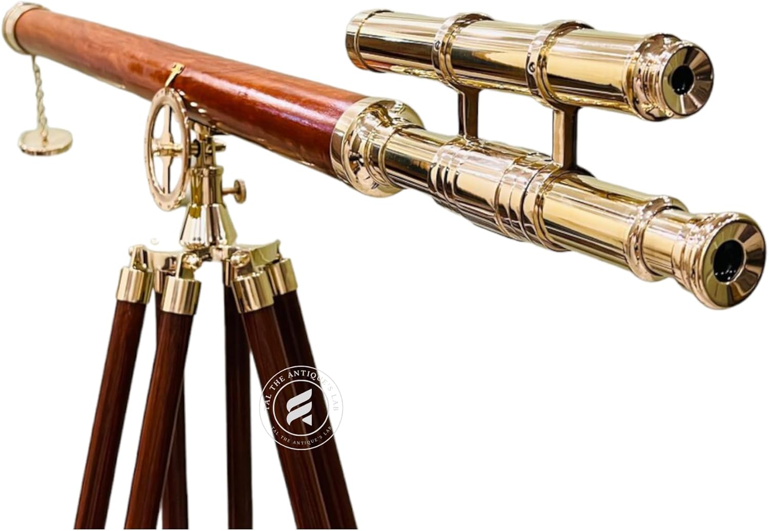 TAL The Antique's Lab Antique Brass Tube Telescope Brown and Nickel Finish Royal Floor Standing Handmade High Magnification Authentic Design Wood Tripod Stand Home & Office Decor