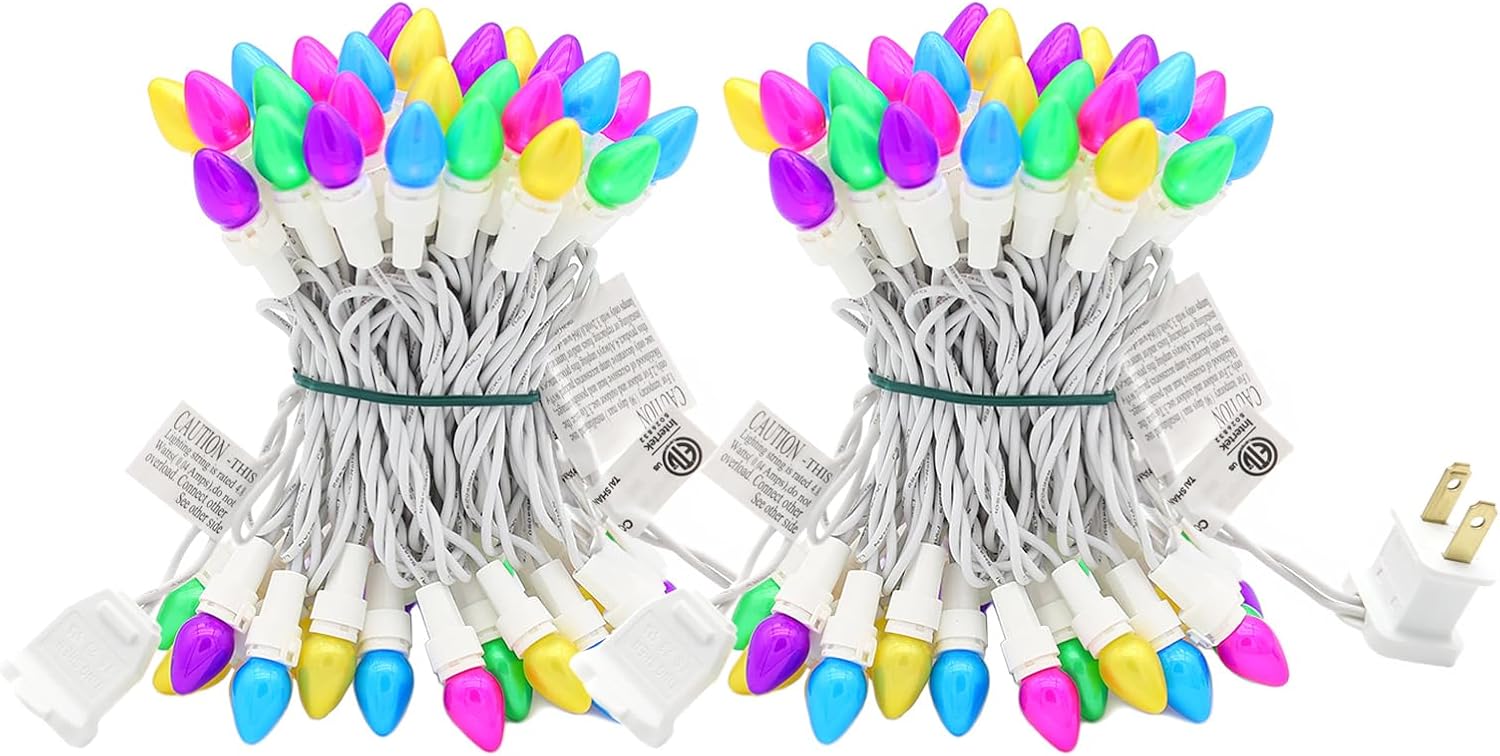 GlowVibe Easter Lights 2 Pack Total 27FT 100 LED Multi Color White Wire Glass Mini Egg-Shaped String Lights Plug in for for Indoor Outdoor Spring Patio Party Yard Garden Bedroom Tree Decor