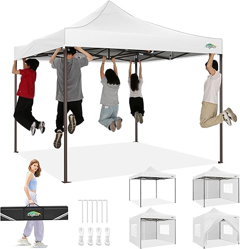 Miniatura 29 de COBIZI Carpa con Toldo 10x10 Pop Up, Toldo de Fácil Instalación con Paredes Laterales Impermeable y UPF 50+, Carpa Instantánea Comercial de Servicio