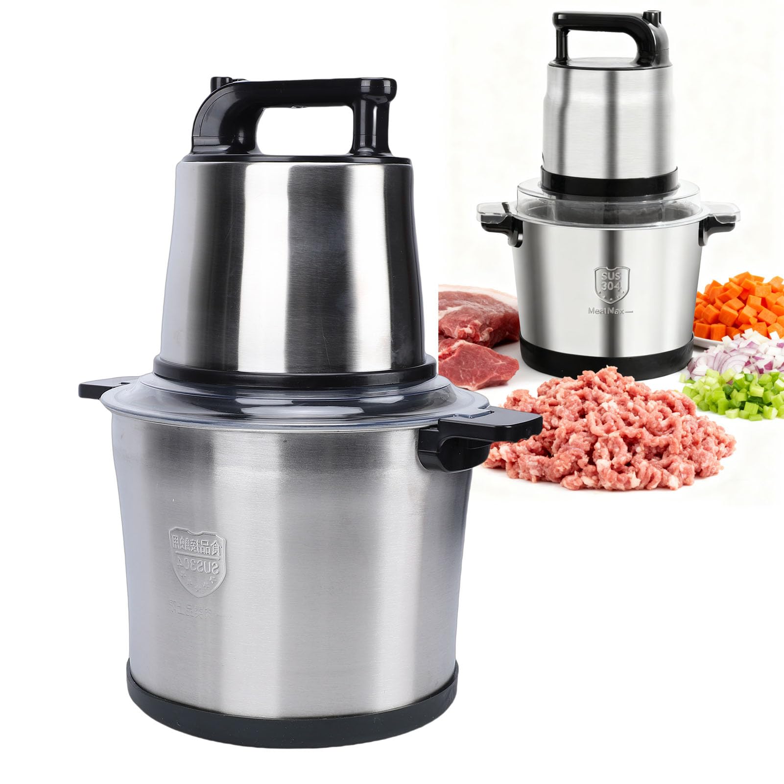 AMONIDA Hachoir à Viande, Robot Culinaire électrique 1800 W avec Bol en Acier Inoxydable de 10 L, Modes à Double Vitesse pour le Pétrissage de la Pâte à la Viande, aux Noix, aux Légumes et (Prise UE