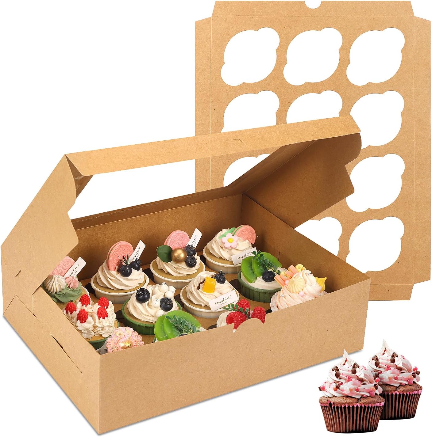 Moretoes 20 Sets Cupcake Boxes, 12 Count Cupcake Containers with Window, for Birthday Holiday Party Bakery Supplies,13 x 10 x 3.5 Inches