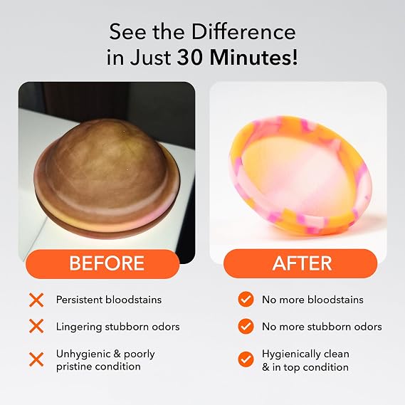 PERIOD Disk Tabs - Natural Cleaning for Menstrual Cups & Menstrual Slices - Removes Stubborn Stains & Odours Without Damaging Discs & Cups - 6 Month Supply