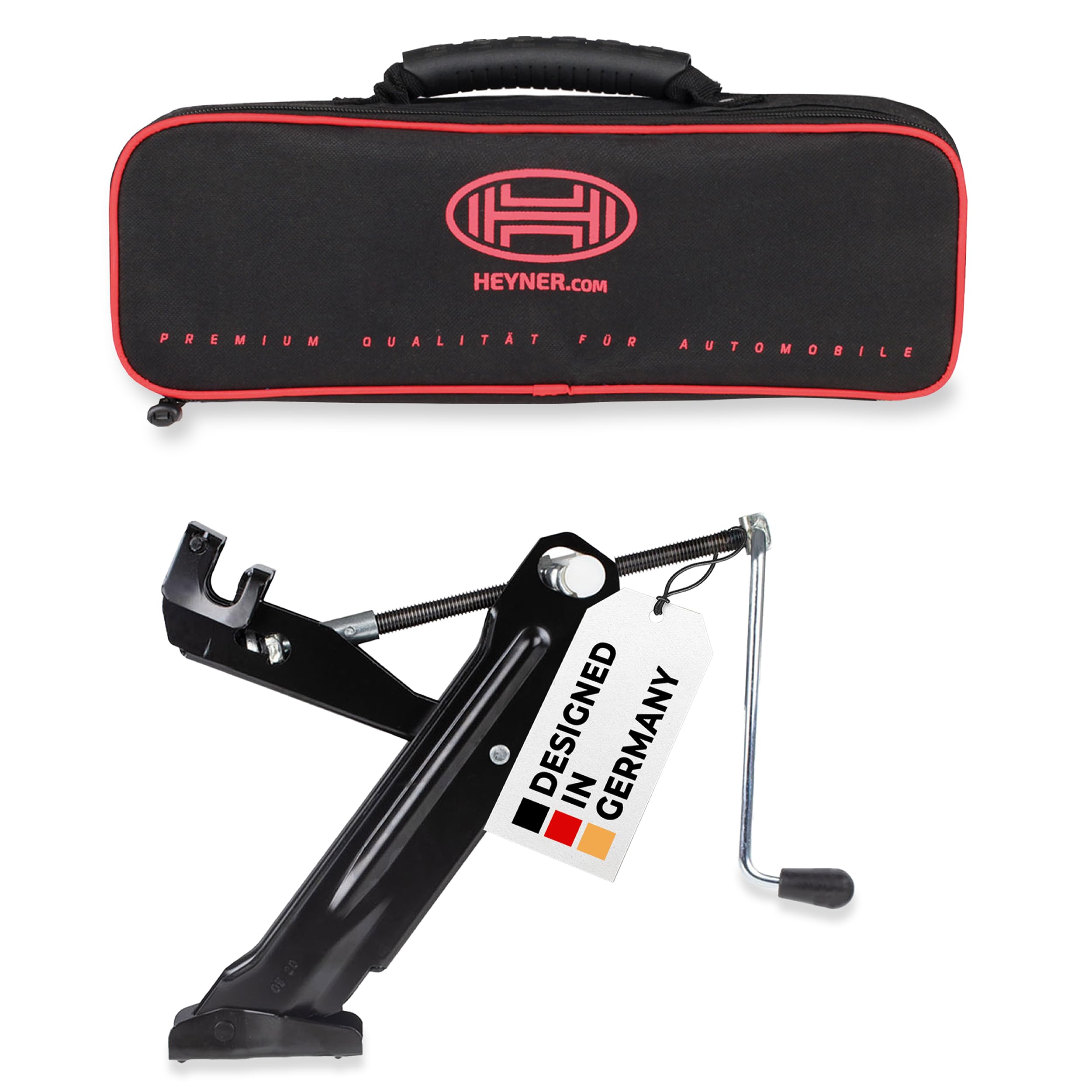 HEYNER® OEM Scherenwagenheber mit 1,1 t Tragkraft passend für VW Caddy | Geeignet ab Baujahr 2011, Nur für Frontantrieb Modelle, Erstausrüsterqualität, Top Qualität Made in EU, inklusive Tasche