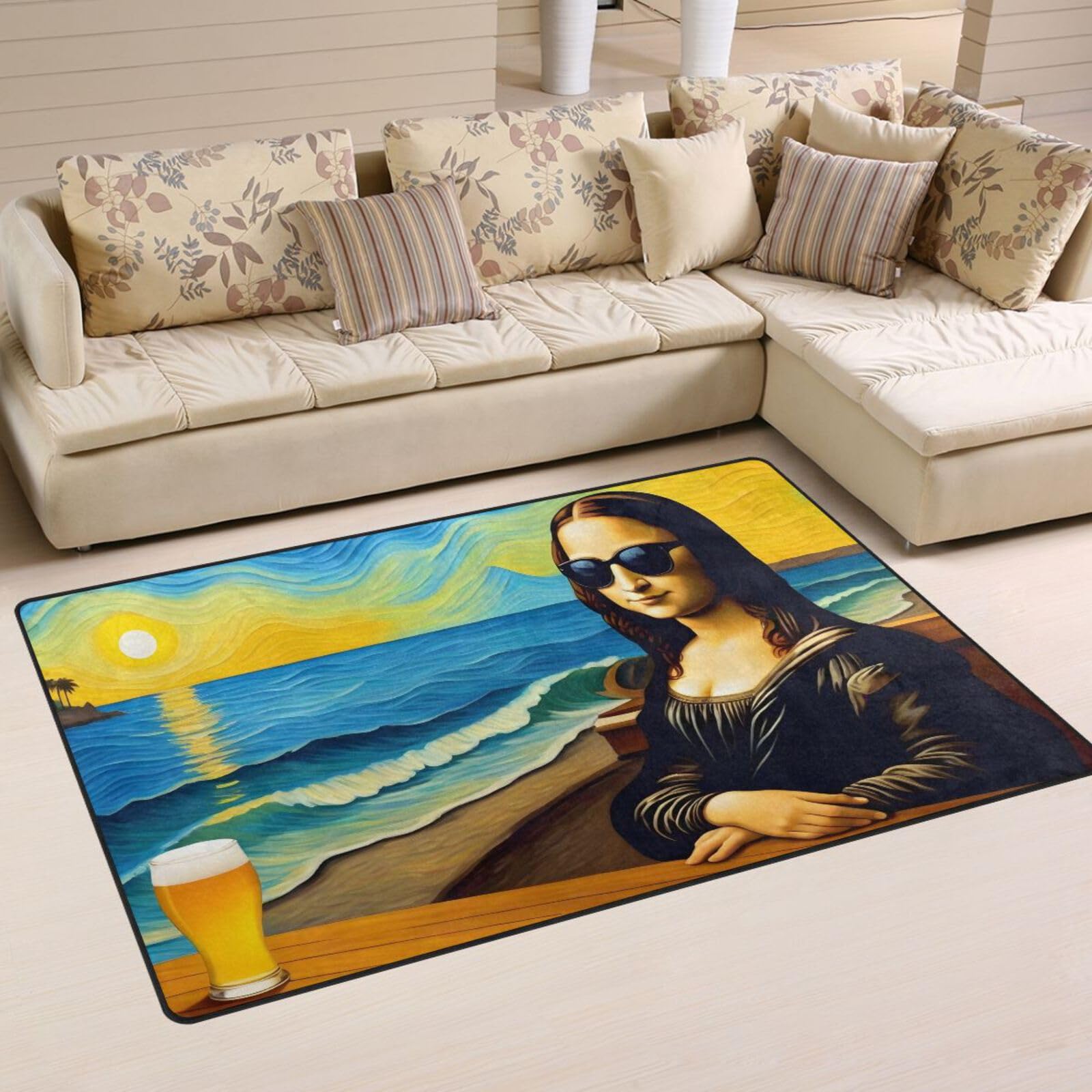 Amazon.com: YMGQYJ Area Rug-Mona Lisa Beach Print, 31×20 in Soft