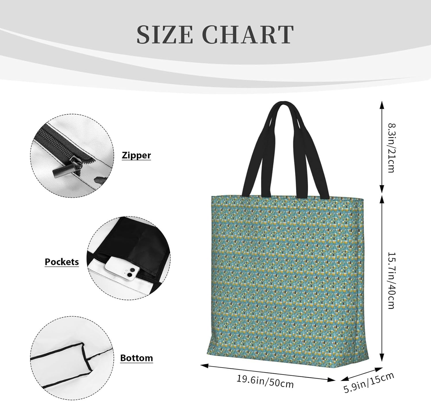 Beer Bubble Print Eco-Friendly Tote Lightweight Grocery Bag Daily Commuting Travel Beach Gym Use