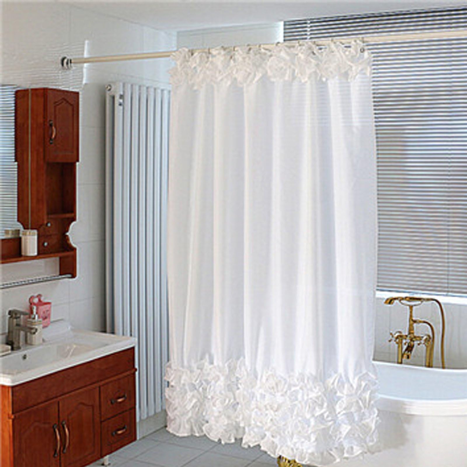 Uomere 72 *72 inch White Lace Bathroom Shower Curtain with Nickel Varnish Hooks