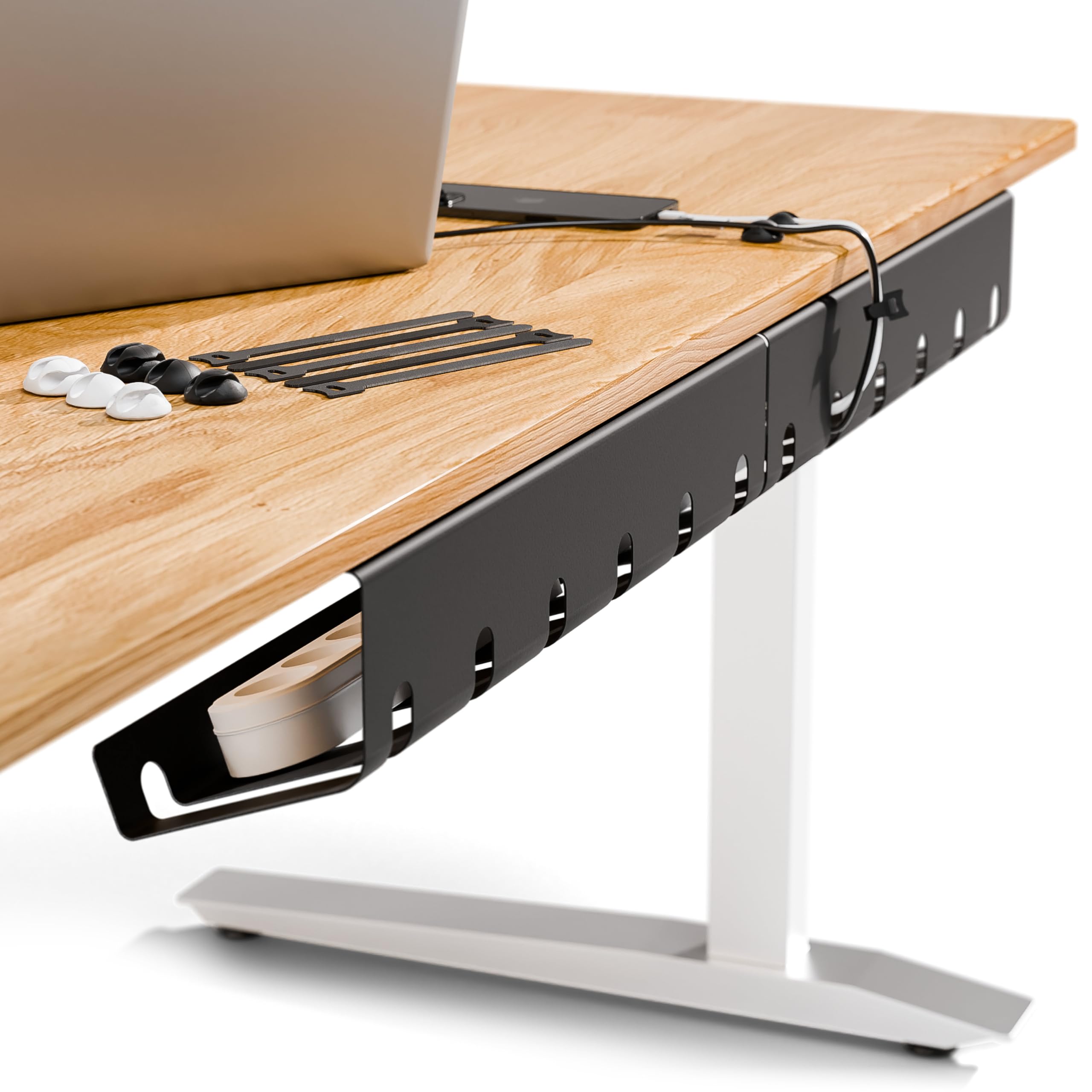 PAMO Conduit de câble de Bureau pour Un Montage sous la Table I Jeu de 2 - avec 6 x Serre-câbles I pour Support/Table de pour télétravail avec Support de câble (Jeu de 2, Noir)