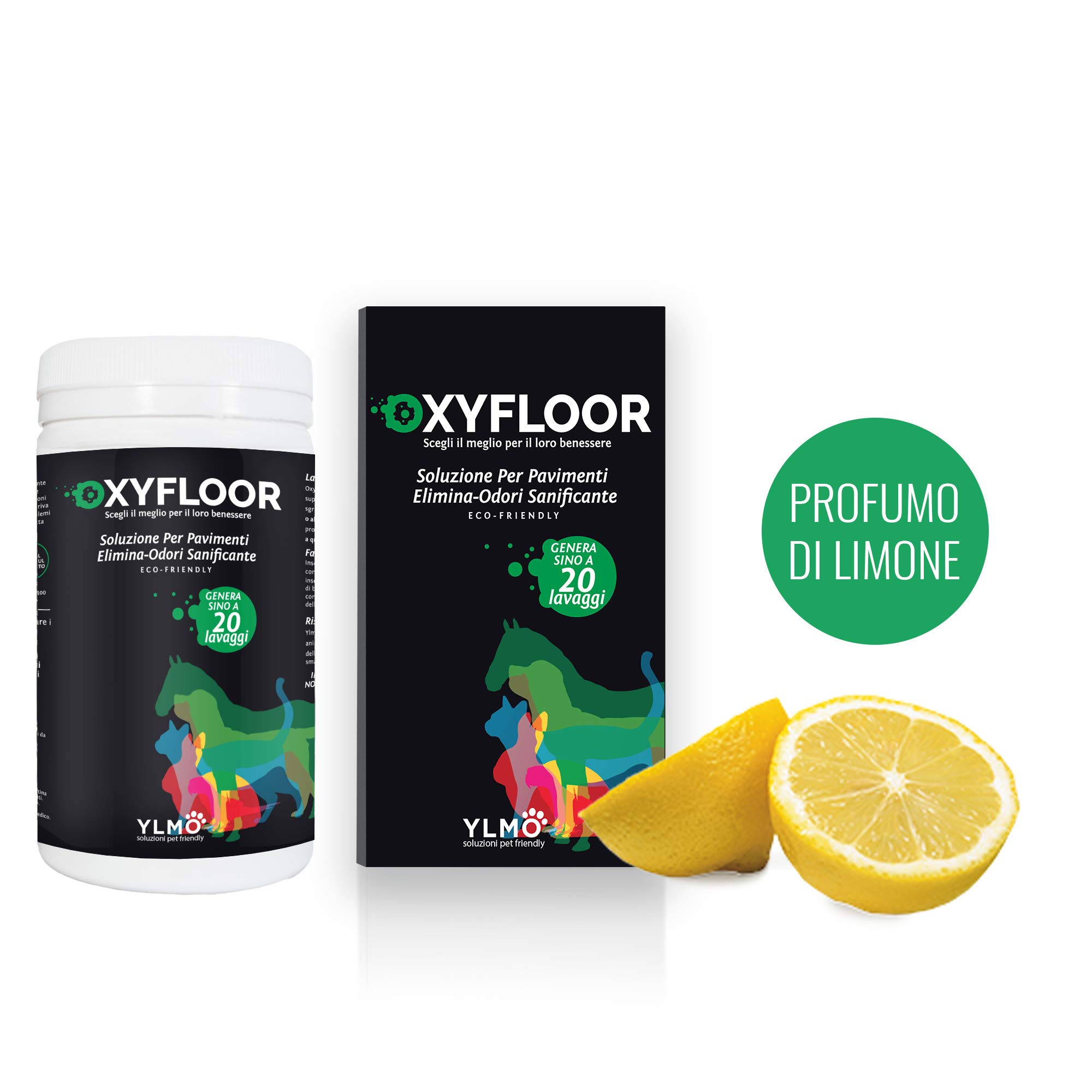 YLMO OXYFLOOR Soluzione elimina odori e sanificante per Pavimenti | Non tossico per l'Uomo e per Gli Animali | Senza Cloro ne ammoniaca (Limone)