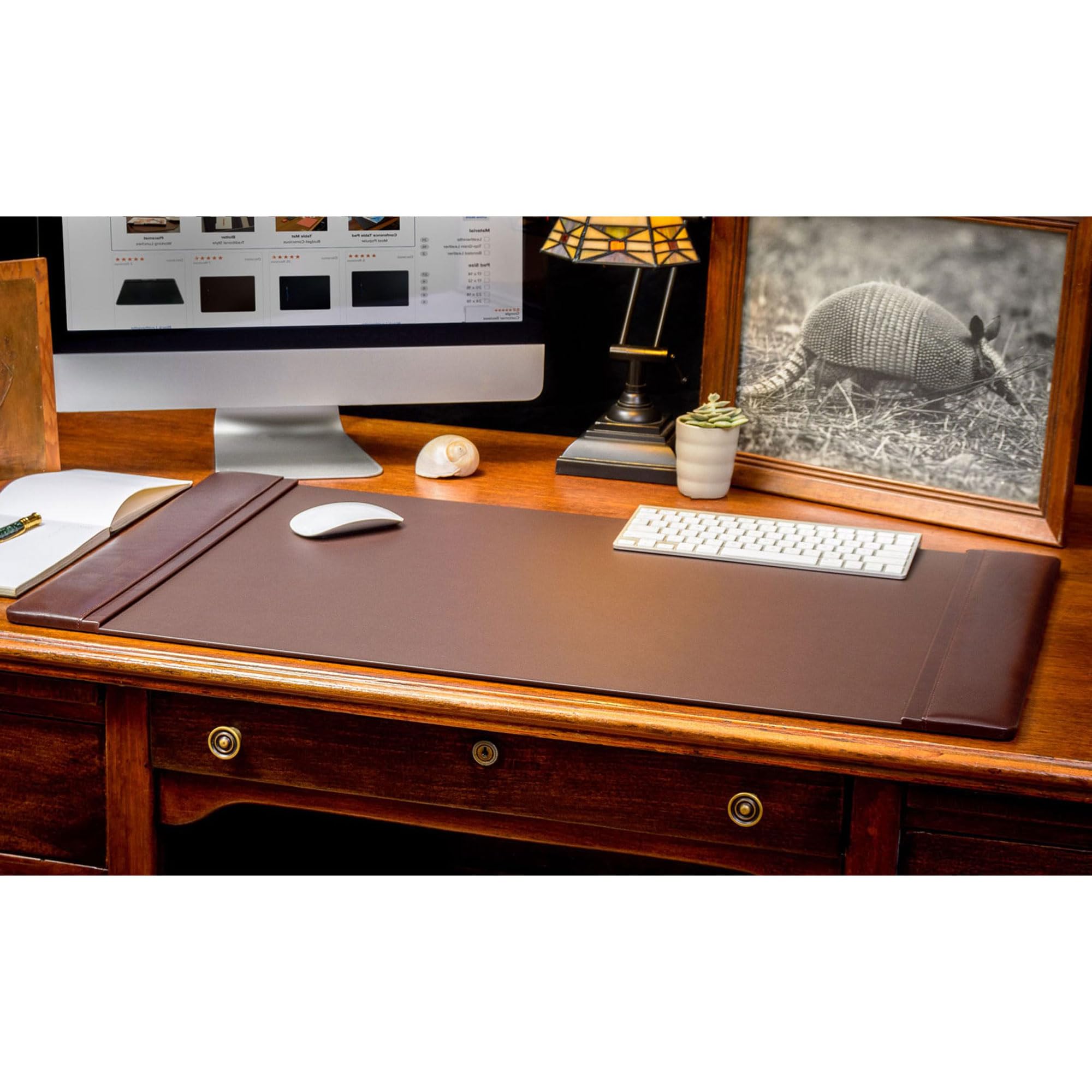 Dacasso Set di accessori da scrivania in pelle marrone cioccolato, 10 pezzi, decorazione da scrivania, 86,4 x 50,8 cm, tappetino in pelle e elementi essenziali per l'organizzazione della scrivania