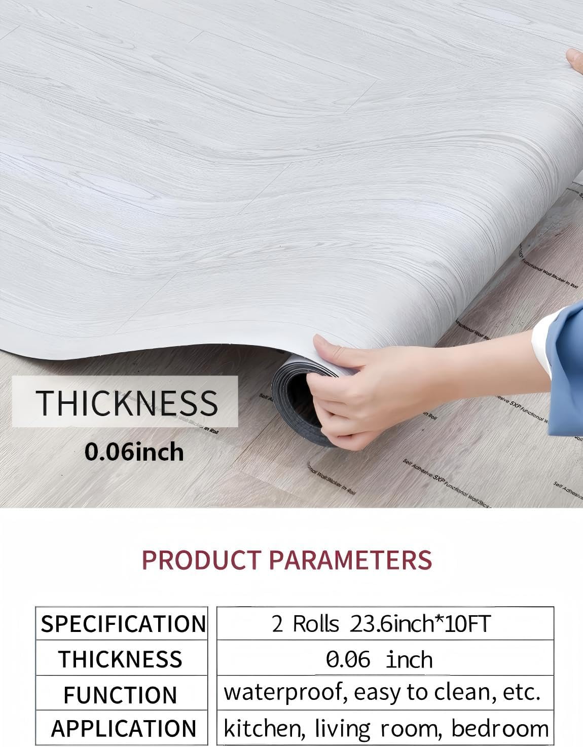 2 Rolls 23.6''x10FT Vinyl Flooring Roll 38.75 sq.ft: Peel and Stick Floor Tiles Self-Adhesive Durable Waterproof Wood Grain Large Plank for Living Room, Bedroom, Bathroom(Paleish Grey‌, 23.6''x10FT)