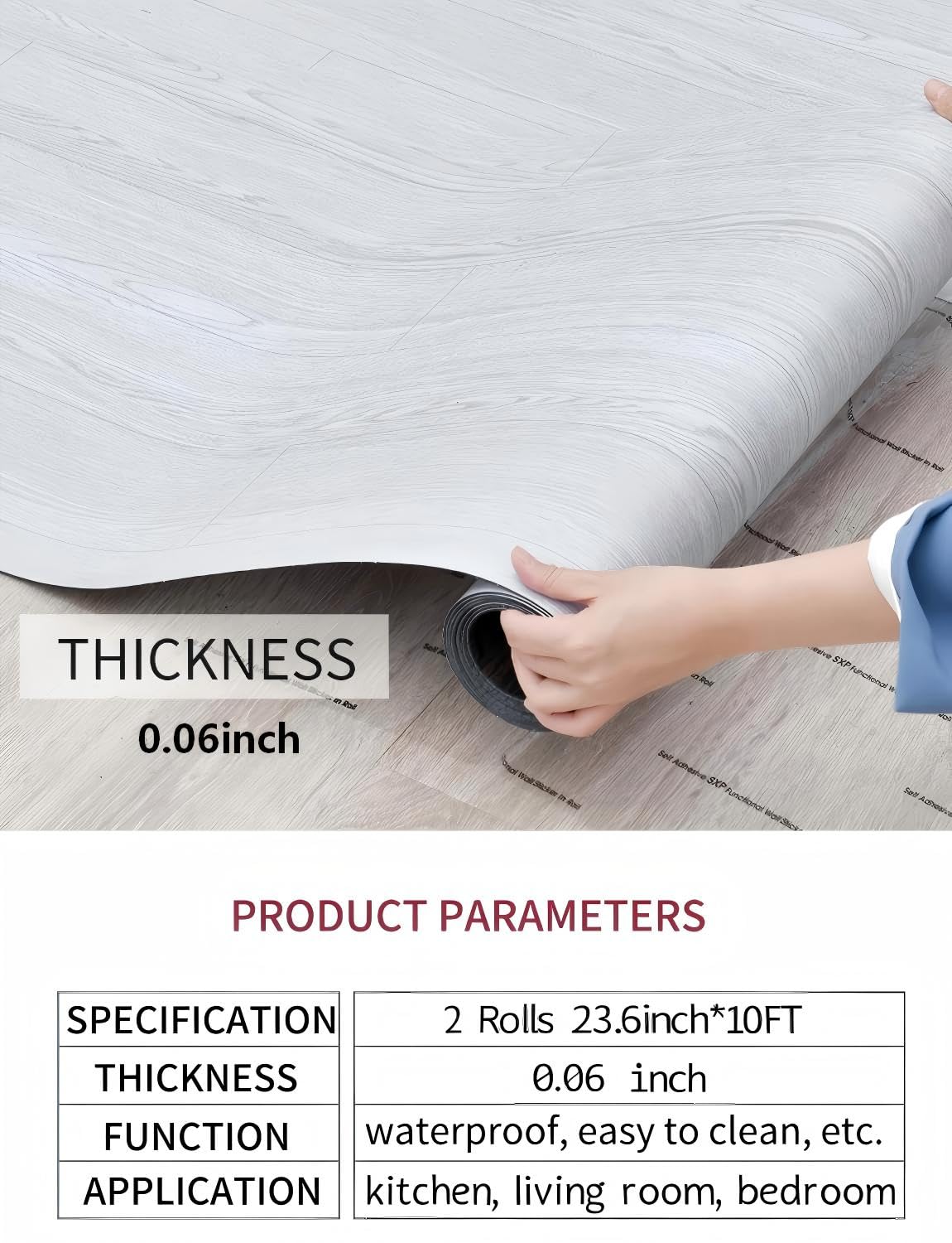 Grube, samoprzylepne płytki podłogowe FOGZUVR o szerokości 60 cm, jasnoszare