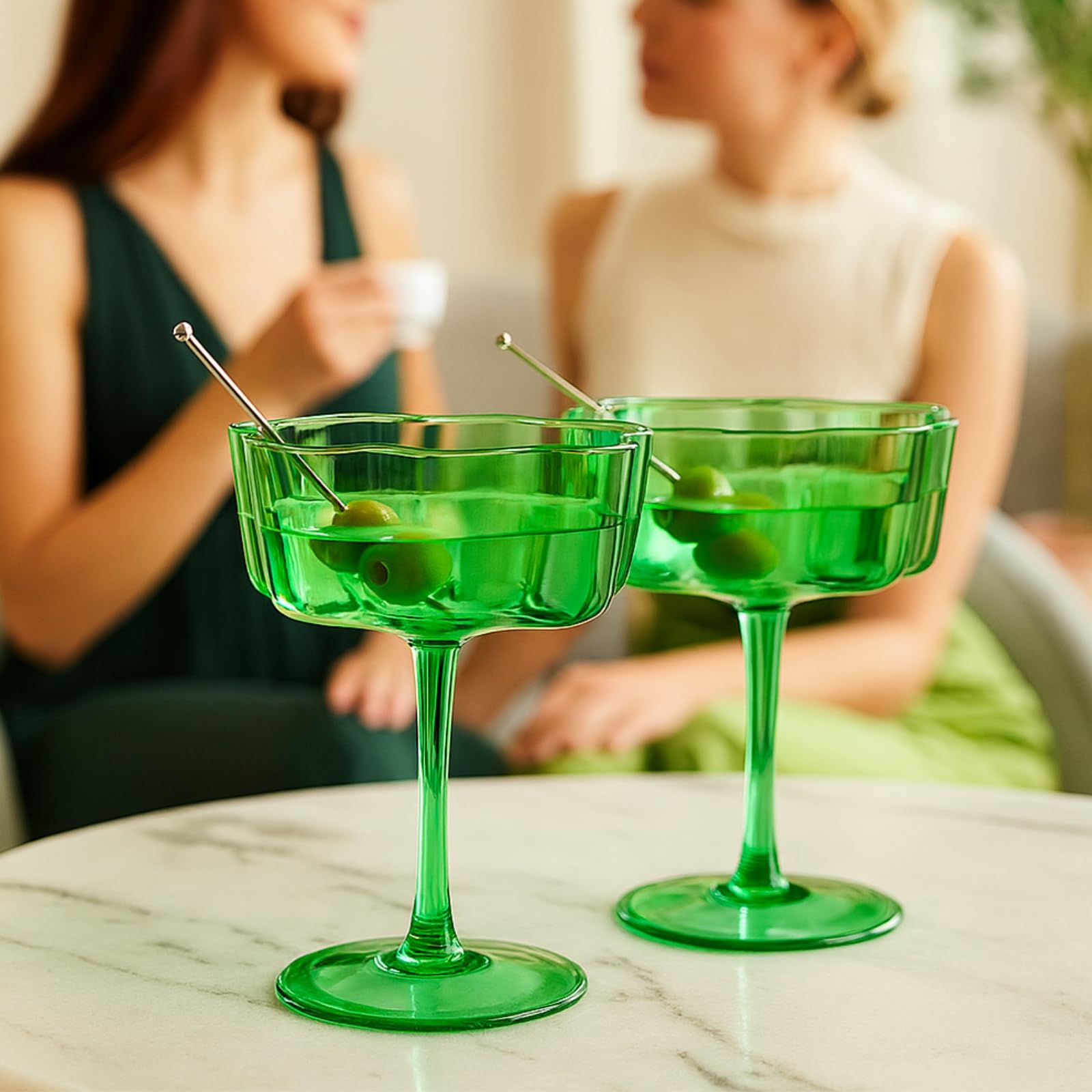 Khen Flower Vintage Wavy Glass Coupes Martini, Champagne & Cocktail Coupes - Set of 2-7oz Colorful Cocktail Glasses & Champagne, Prosecco, Mimosa Glassware Copyright Design - Amethyst Purple: Jade Set of 2