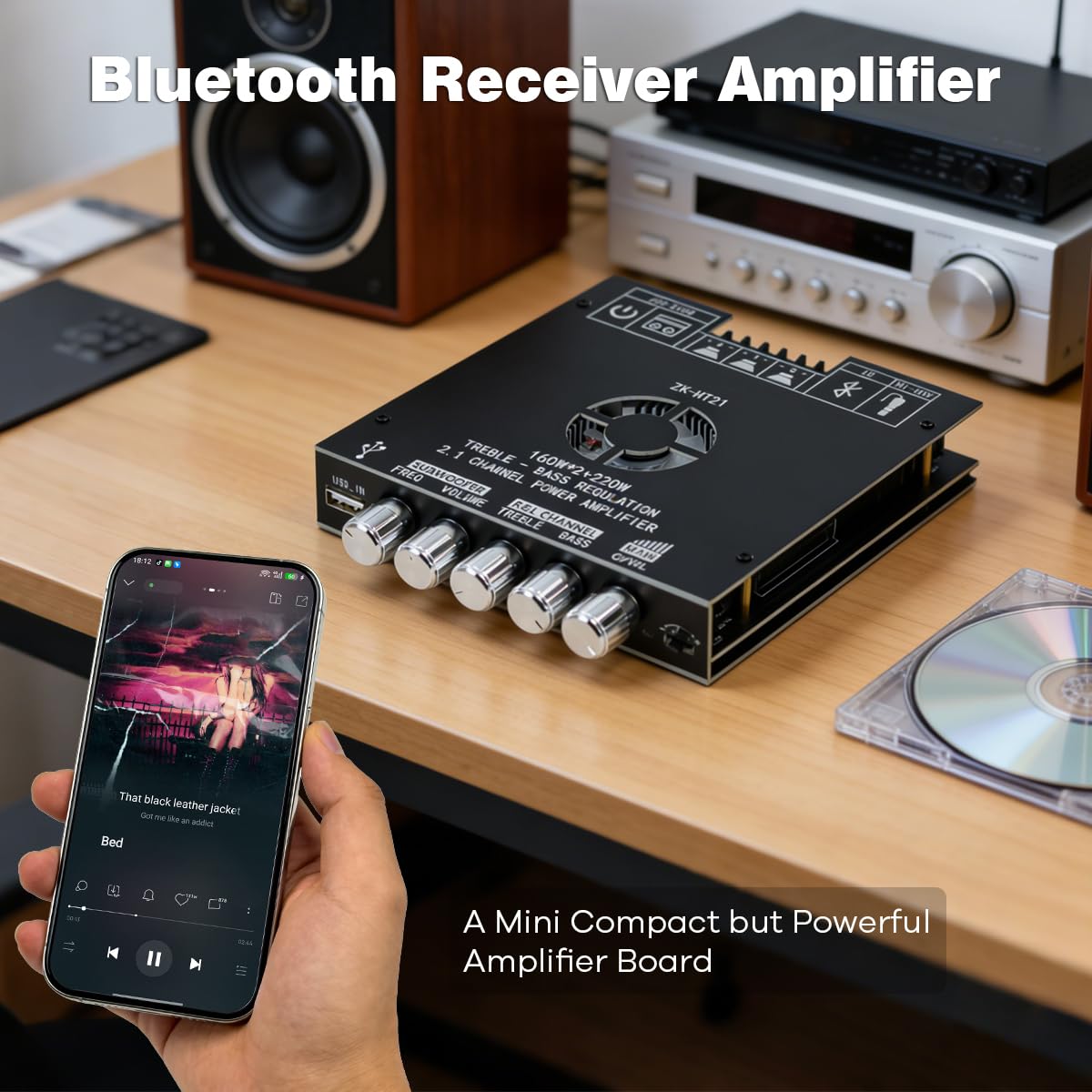 Hosyond ZK-HT21 TDA7498E Verstärkerplatine Bluetooth Amplifier Board 160W×2+220W Subwoofer 2.1 Kanal AMP Audio Receiver mit Treble & Bass Control für DIY Lautsprecher