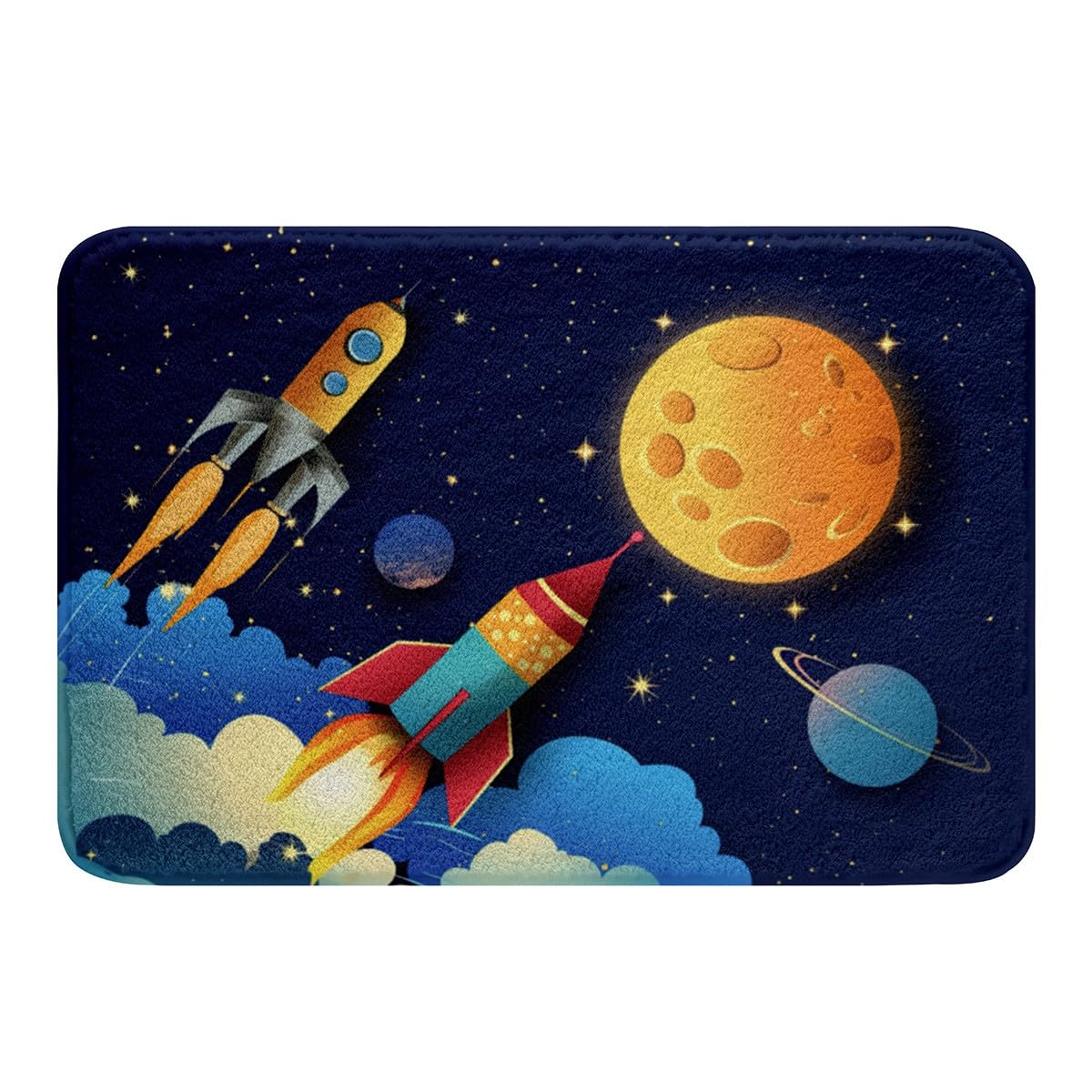 Space Rocket Print Bathroom Rugs Outer Space Adventure Non Slip Bath Mats For Bathroom Tub Shower Kids Uinverse Planet Bath Rugs Indoor Doormats