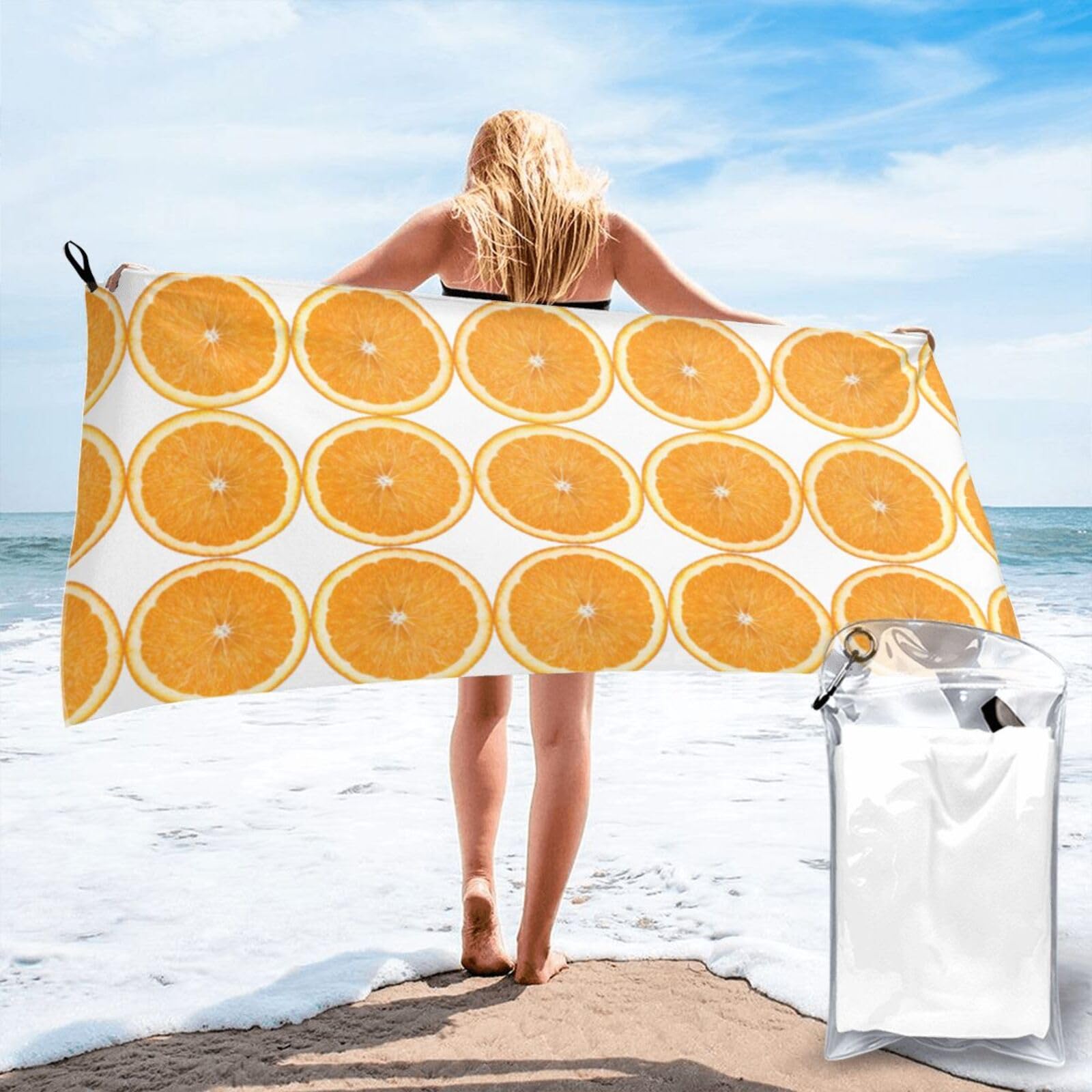 VCzsdff Orange Slice Print Quick Dry Towel Compact Beach Shower Wrap For Camping Fitness