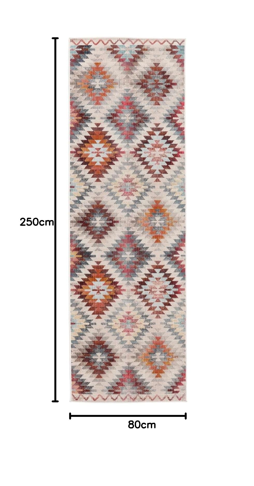 RugVista Kerala, Teppich, 80 x 250 cm, Rechteckig, Mittlerer Stapel, Wohnzimmer, Küche, Diele, Nur Handwäsche, Oeko_tex_100, Rot/Multi