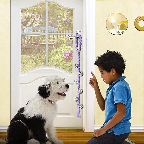 Vista 61 de Dog Bells to Go Outside & Puppy Potty Training, anillo ajustable para puerta de perro, anillo para ir al baño, hecho a mano con hilo de alta Beige