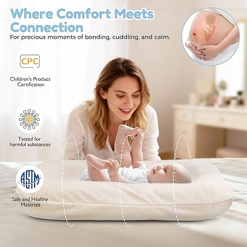 Miniatura 2 de Tumbona y nido para bebés de 0 a 24 meses, cama supervisada de algodón transpirable para jugar y relajarse en casa o viajes, regalo de baby shower