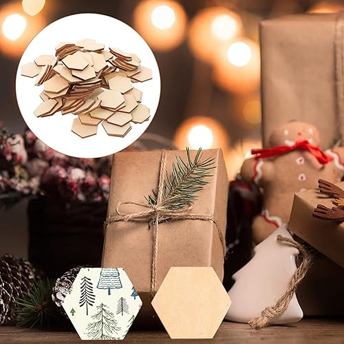 Miniatura 7 de MAGICLULU 100 piezas de madera sin terminar hexágono hexágono de madera sin acabar, rebanadas de madera sin terminar para proyectos de manualidades,