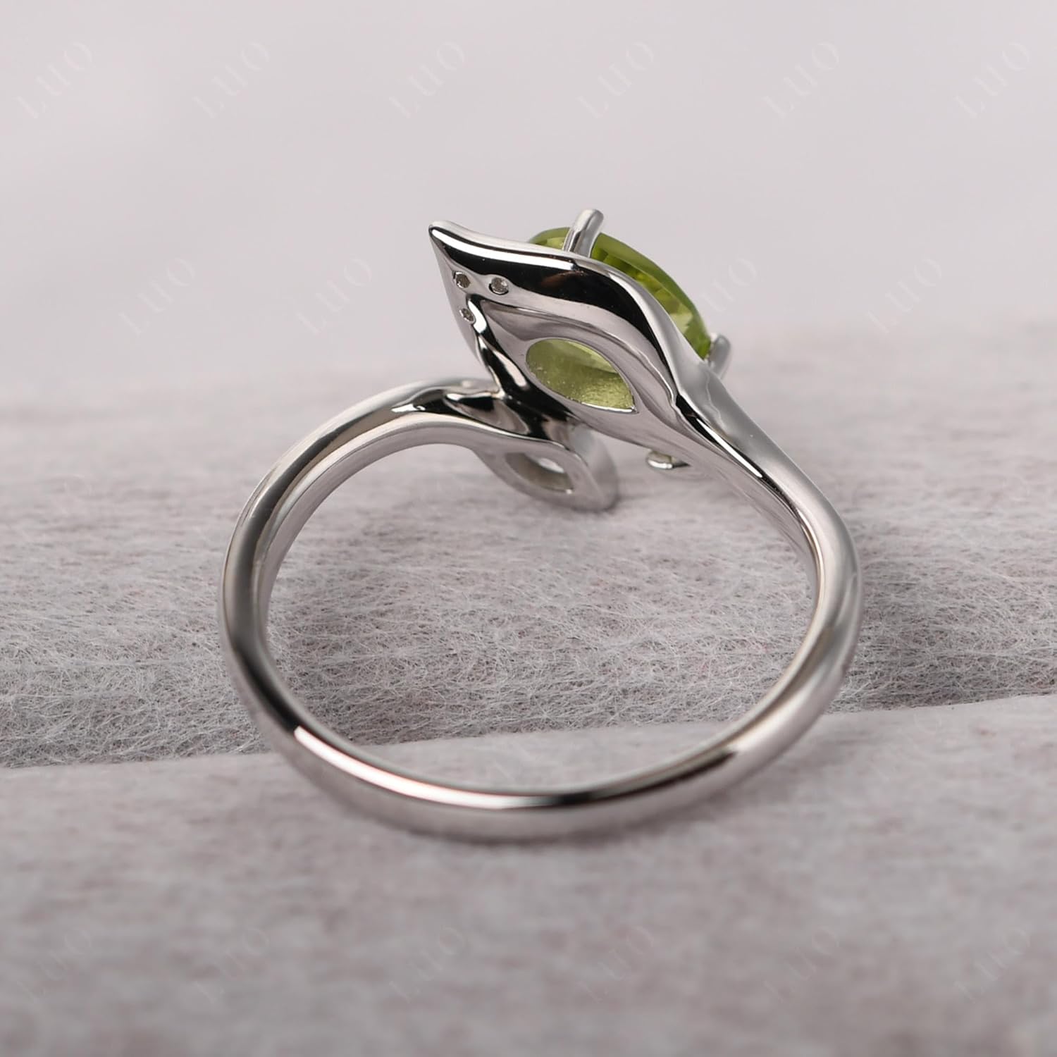 LUO Silver Pear Shaped Gemstone Ring for Women, 7x5mm Natural Inspired Teardrop Birthstone Gemstone Leaf Ring Size 3-13 for Wedding Engagement Promise
