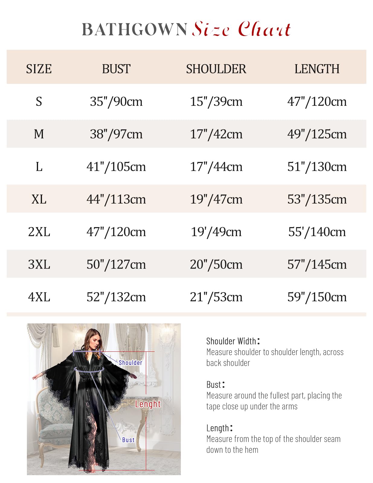 BATHGOWN Robe longue boudoir en satin de soie pour femme avec dentelle et longueur au sol
