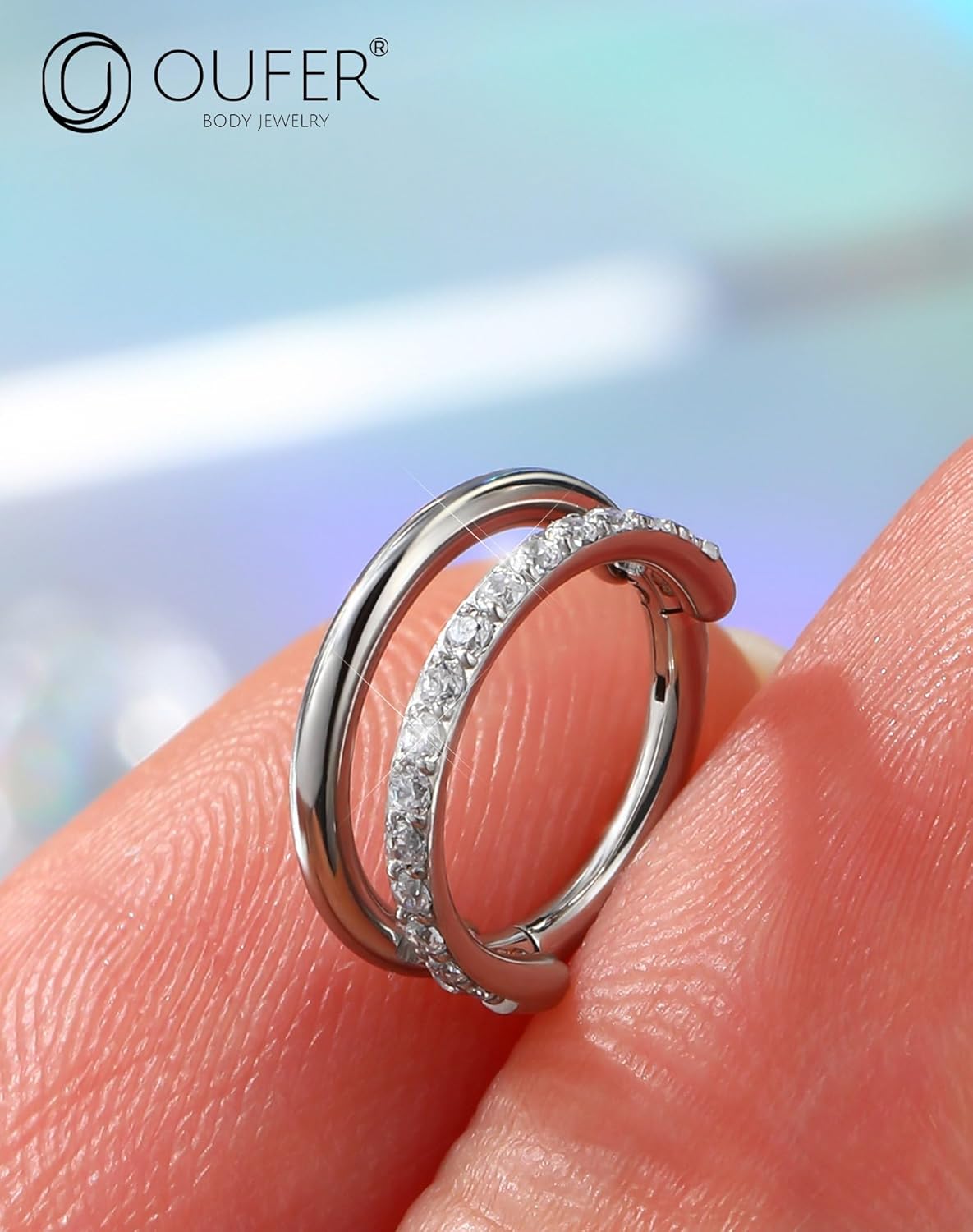 OUFER 20G/16G Nose Rings Hoop, Double Hoop Nose Rings For Women, 316L Surgical Steel Helix Earrings, Hinged Segment Clicker Nose Piercing Jewelry, Nose Hoops, Cartilage Helix Piercing Jewelry-8mm - Image 5