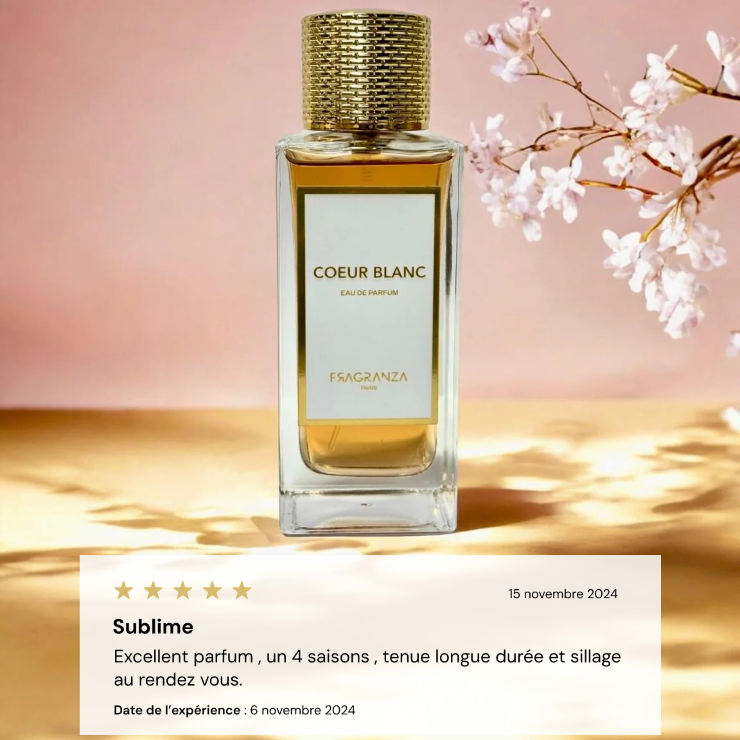 COEUR BLANC - EAU DE PARFUM UNISEXE 100ML - Coeur Blanc FRAGRANZA Paris - idée cadeau Homme & Femme - Fragrance Longue Durée - MADE iN FRANCE