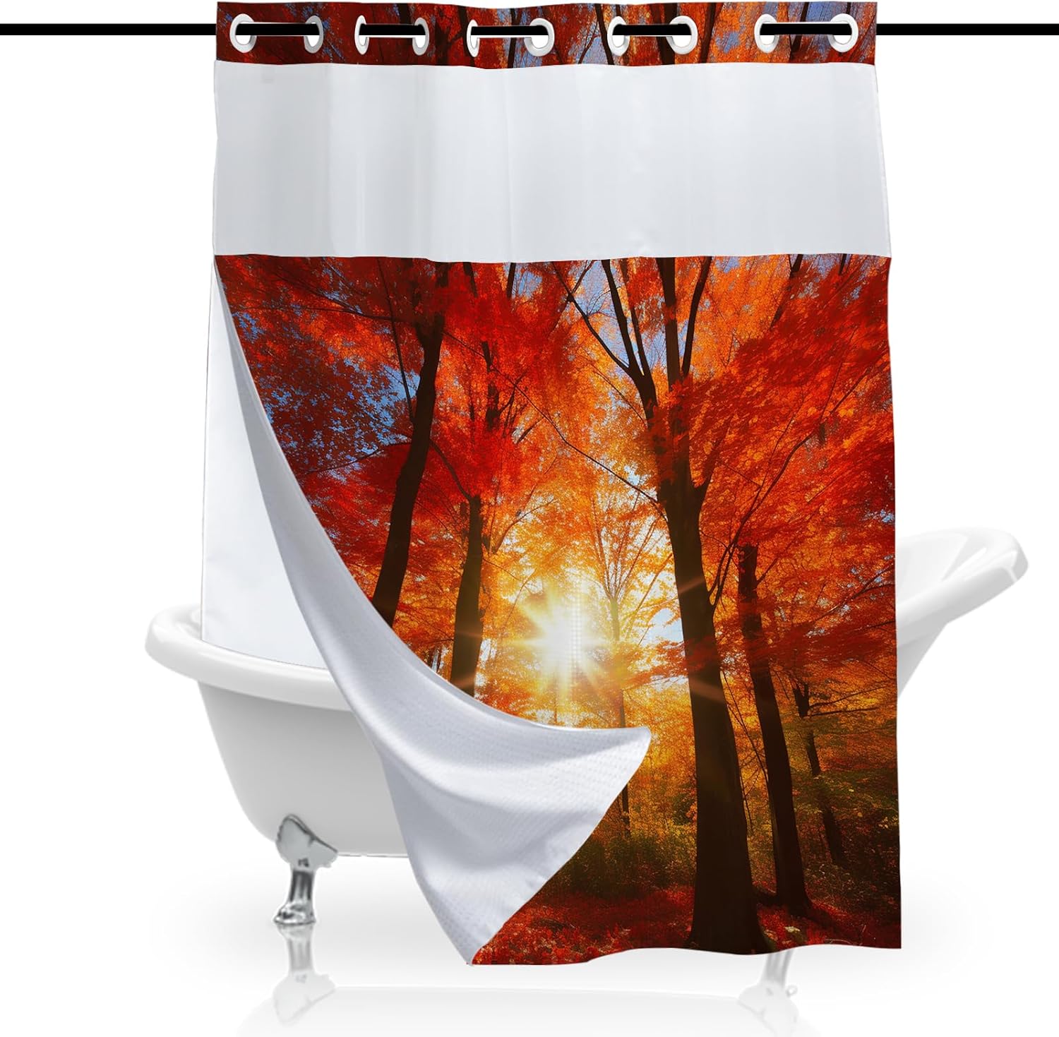 Aesthetic Beach Shower Curtain for Bathroom, Waterproof Waffle Ocean Sunset Shower Curtain with Snap in Fabric Liner Set, Heavy Duty Bath Curtains Hotel Spa Luxury Polyester 72Wx74H No Hook
