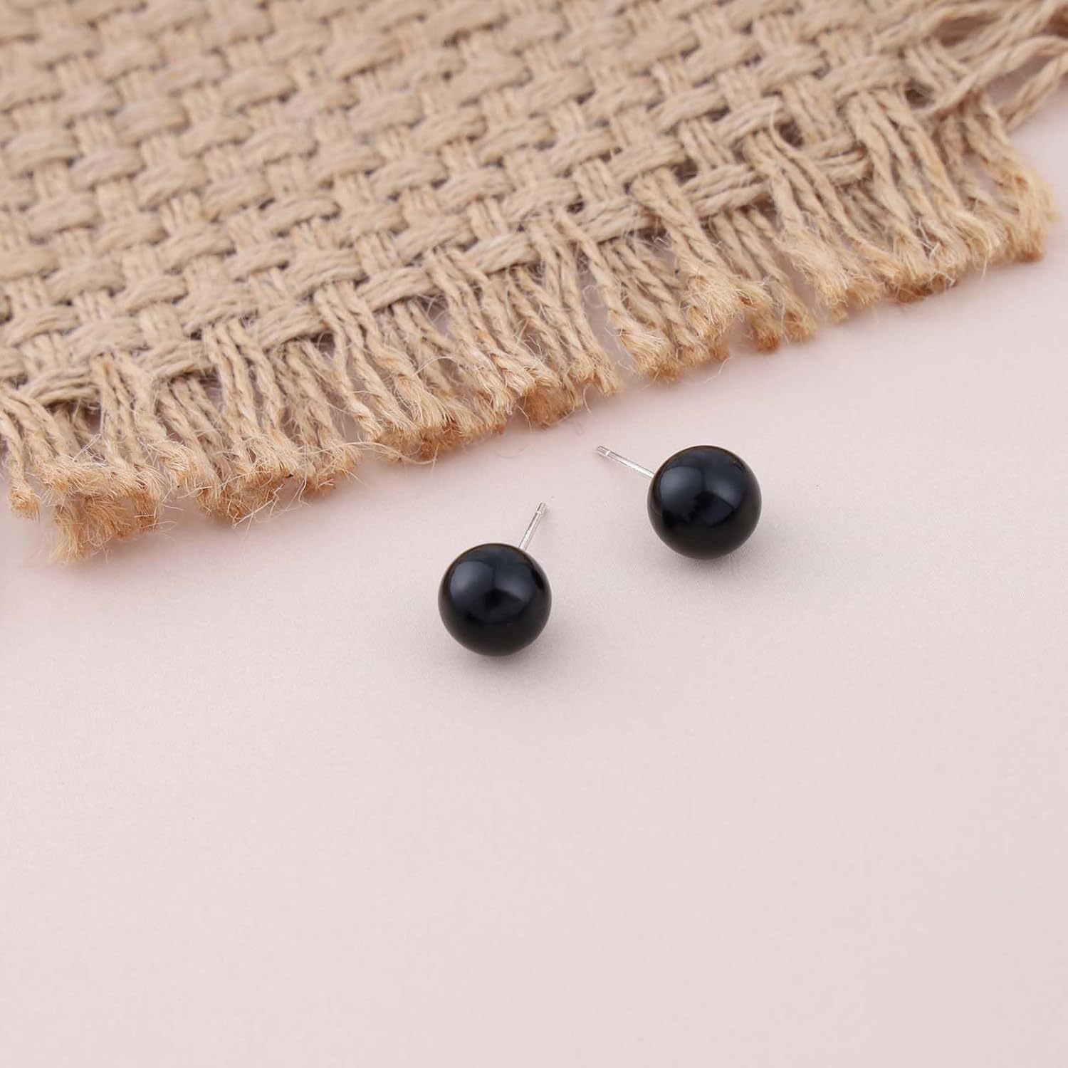 Andelaisi Boho Black Pearl Earrings Vintage Onyx Ball Earrings Black Bead Ball Earrings Minimalist Round Bead Earrings Jewelry for Women - Image 4
