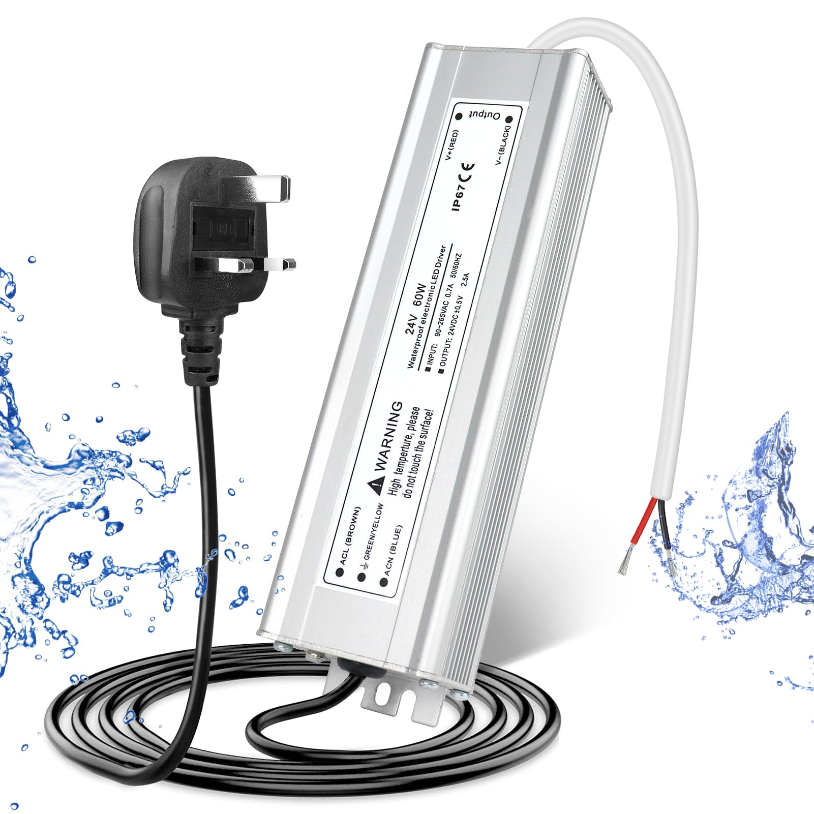 LightingWill 24V 2.5A 60W Power Supply IP67, Outdoor Waterproof LED Driver With Plug, AC 240V to DC 24 Volt Transformer for LED Lighting, CCTV, Computer Project โ image 1