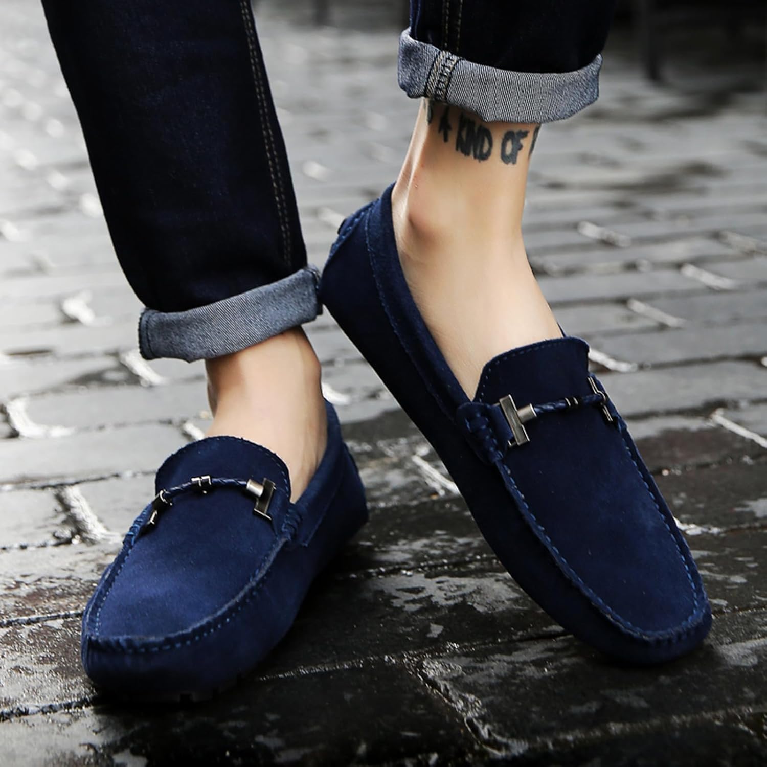 PPXID Men's Suede Leather Dress Loafers Slip On Casual Shoes Lightweight Soft Penny Loafers Driving Shoes Classic Moccasins