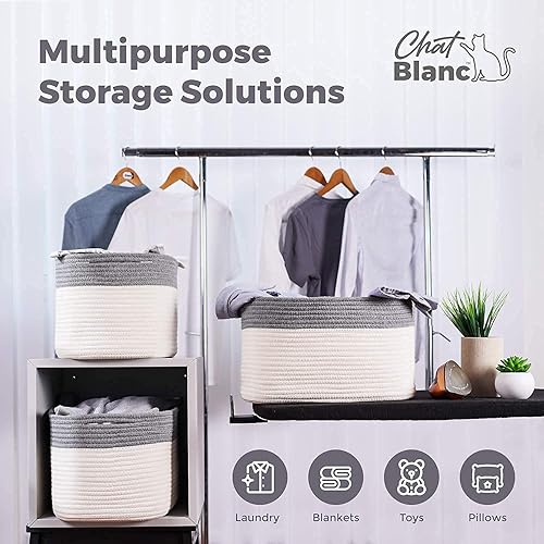 Miniatura 12 de CHAT BLANC Cestas de cuerda de algodón para organizar Cestas de almacenamiento de 15 x 10 x 9 pulgadas para estantes Canastas pequeñas tejidas