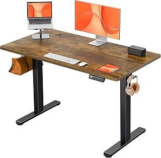 ErGear Mesa de trabalho elétrica elevável, mesa de trabalho ajustável em altura, mesa de escritório em casa com painel montado, 120 x 60 cm, estilo moderno, ideal para trabalho, redação e jogos
