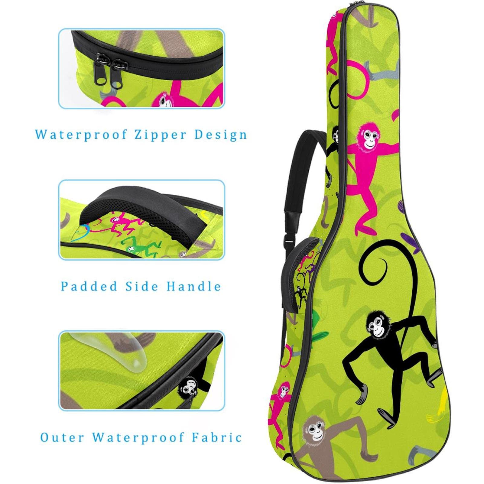 Torba na gitarę akustyczną, wodoodporny plecak, gruby, miękki, wyściełany, gitary akustyczne i elektryczne, gitara klasyczna, Kolor8, 42.9x16.9x4.7 in, Organizer do torby